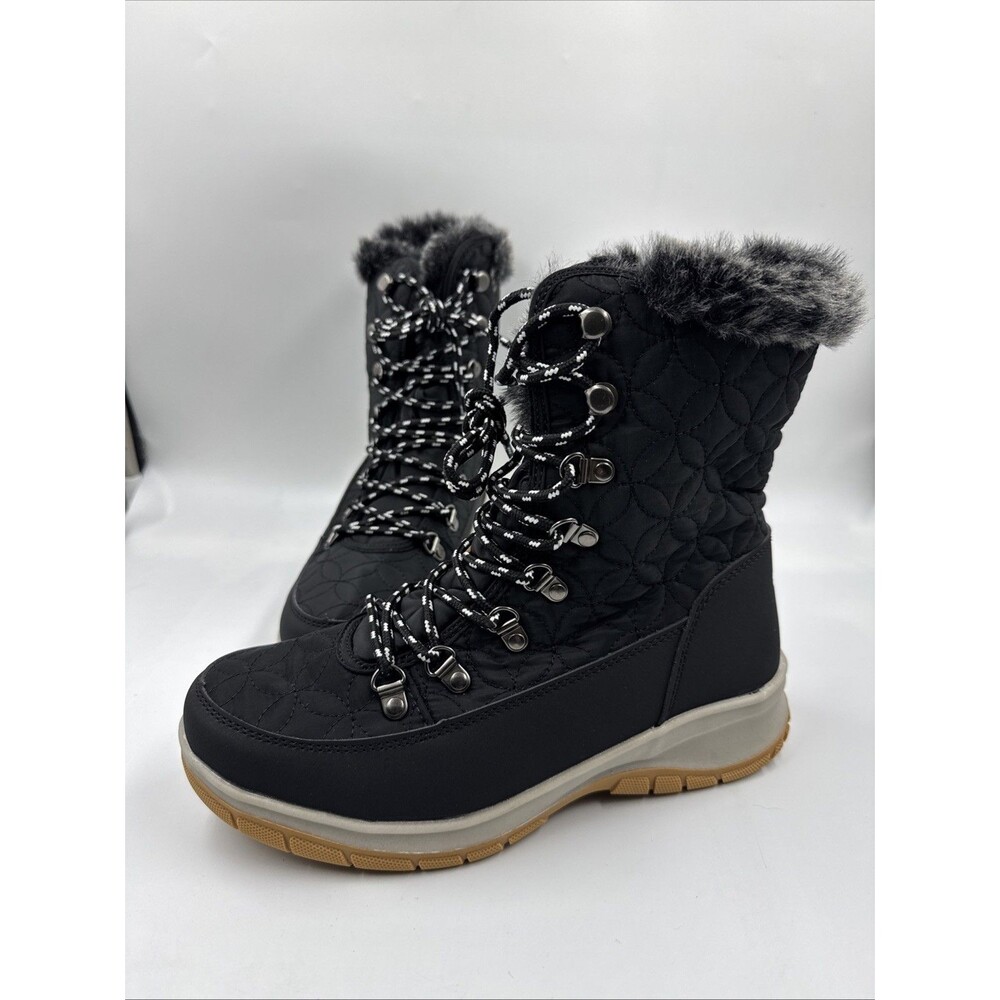 Chooka Women's Belltown Black Mid Faux Fur Insulated Winter Snow Boots 7
